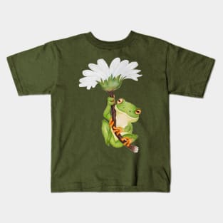 Frog with Daisy Watercolor Kids T-Shirt